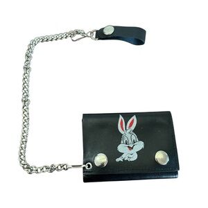 Vintage Quirky Bunny Rabbit Black Trifold Chain Pocket Wallet Y2K Harajuku